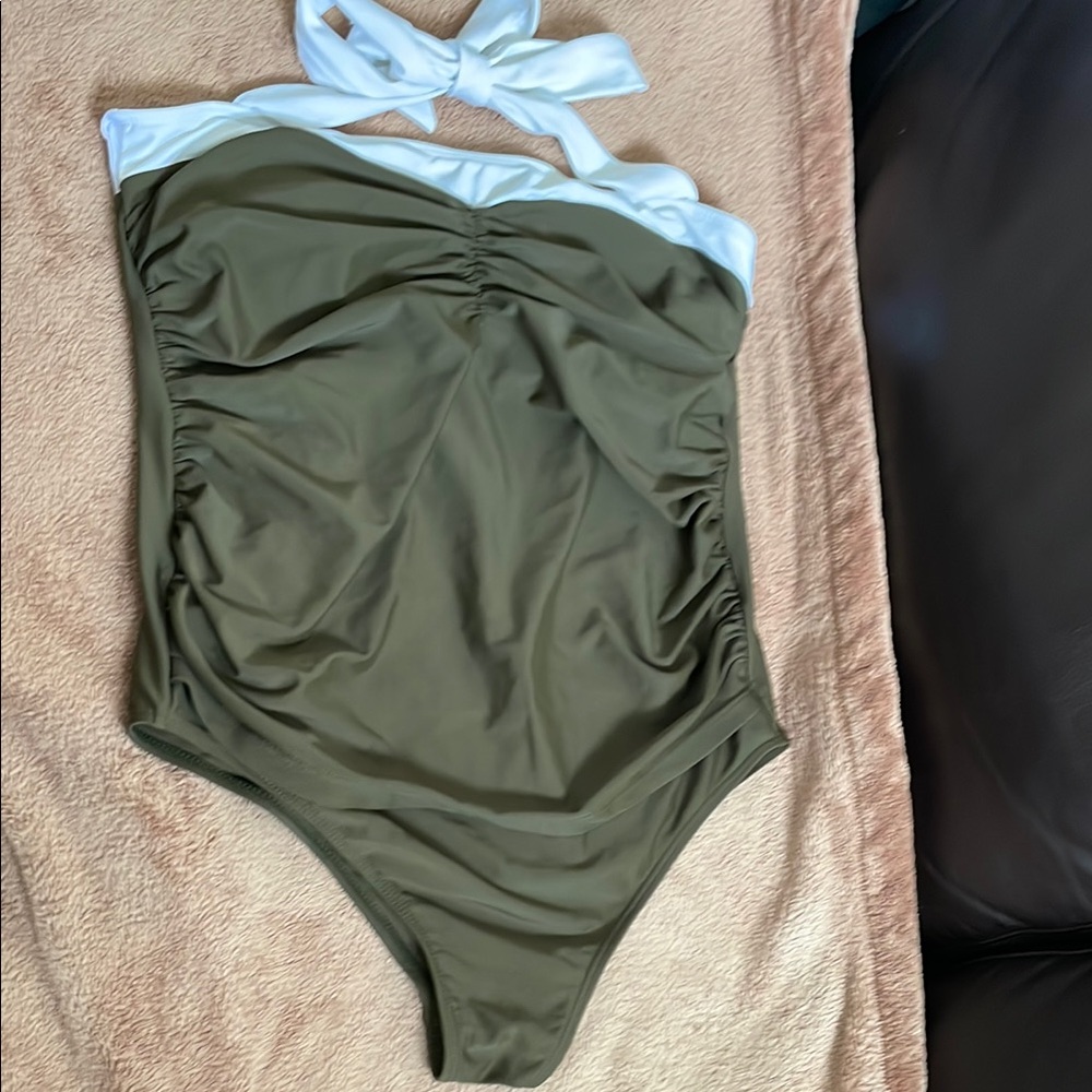 Olive Green and White Swimsuit